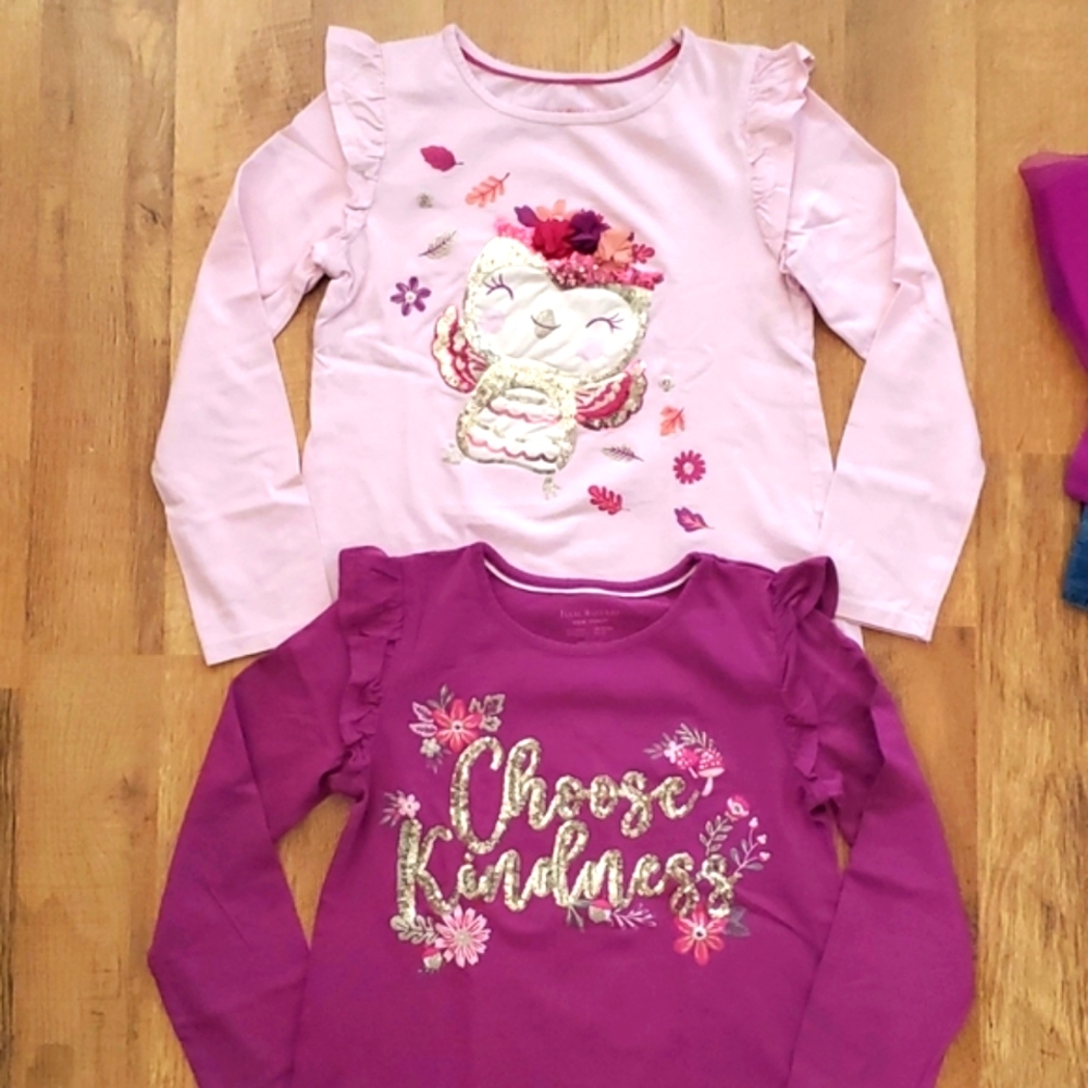 Isaac Mizrahi 2 Pack Girls Long Sleeve Shirts Sequin Owl and Choose Kindness